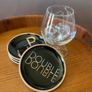Vintage Wonder Ceramic Coasters Round Black and Gold Set of 4